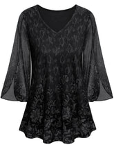 Women's Plus Size Shirt Dressy Green Ruffle 3/4 Sleeve V Neck Vintage Top